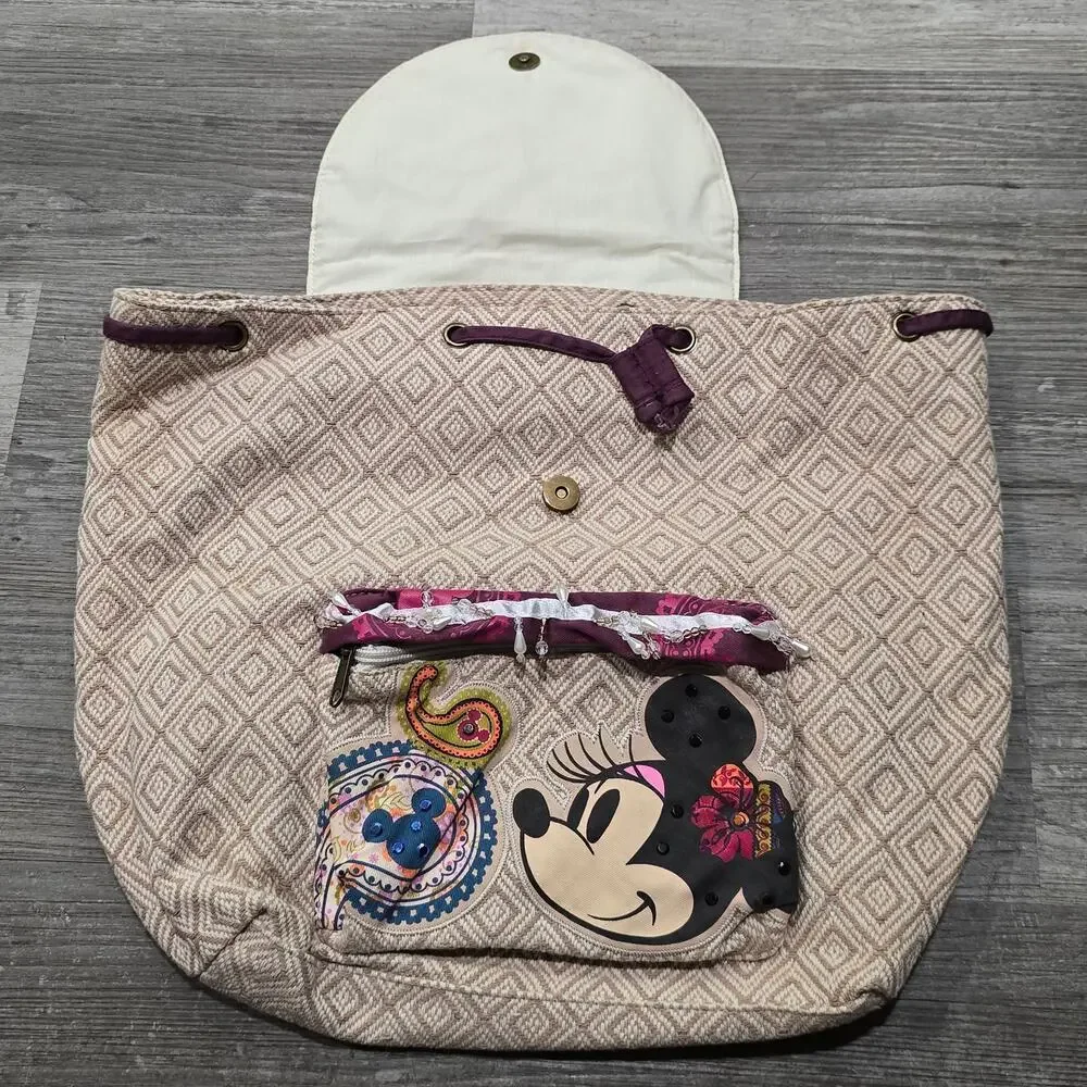 Walt Disney Parks Minnie Mouse Drawstring Beaded Shoulder Bag
